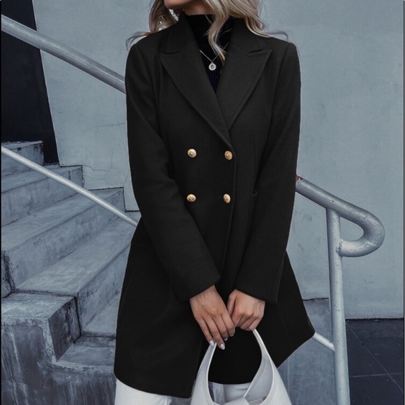 Elegant Classic Button Double Breast Pea Coat Jacket Outwear - Picture 4 of 17